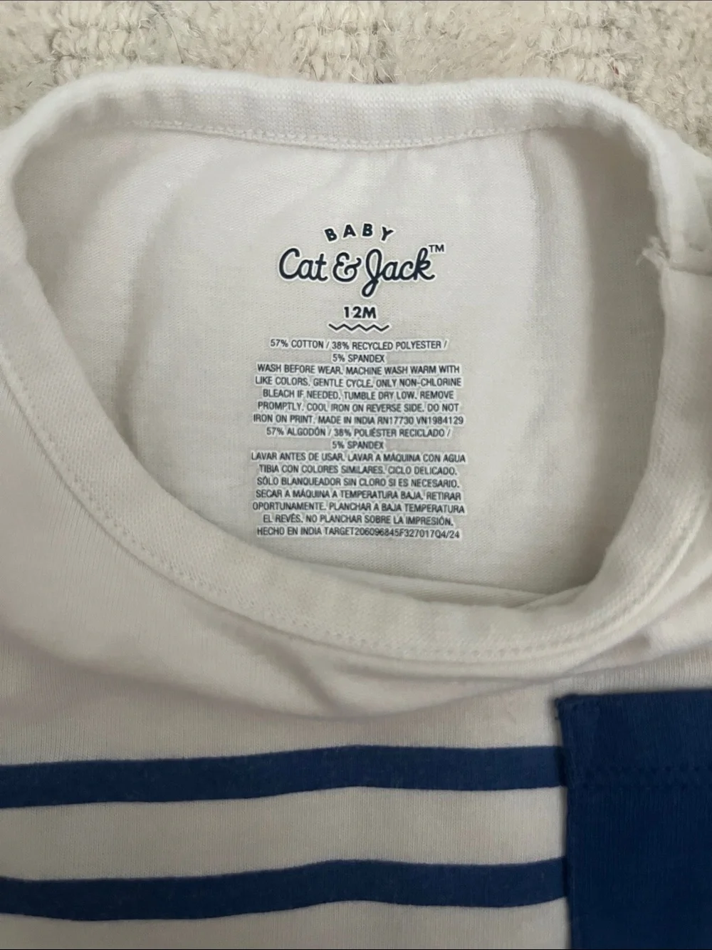 Cat & Jack White and Navy Striped Baby Romper with Pocket